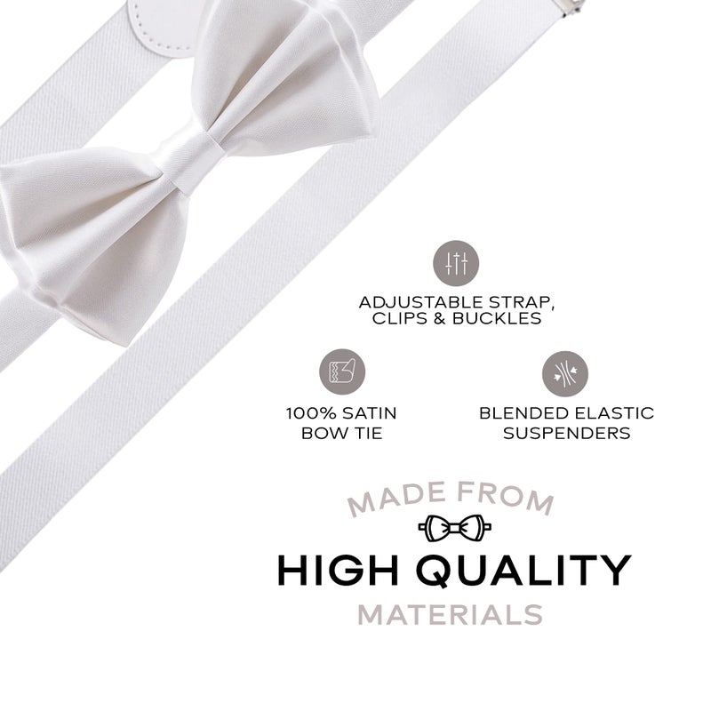 Man of Men - Bowtie & Suspender Set - Solid Colors (White) - Image 2